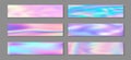 Hologram cosmic banner horizontal fluid gradient unicorn backgrounds vector set. Girlish holography