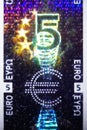 Hologram on an Euro Bill Royalty Free Stock Photo