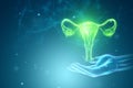 Hologram of the female organ of the uterus on a blue background. Ultrasound concept, gynecology, obstetrics, ovulation, pregnancy