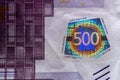 Hologram on a five hundred euros banknote.