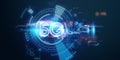 Hologram 5G creative mobile technology background. 5G network concept, high speed mobile internet, new generation networks. Mixed