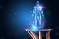 Hologram human body healthcare future. Modern medical science in the future. Mixed medium, copy space