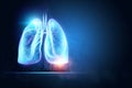 Hologram of inflamed lungs. The concept of lung disease, pneumonia, covid-19 pandemic, coronavirus. 3D rendering, 3D illustration