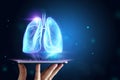 Hologram of inflamed lungs in the human body. The concept of lung disease, pneumonia, covid-19 pandemic, coronavirus. Mixed medium