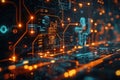 A hologram of intricate lines and symbols representing software coding