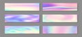 Hologram luminous banner horizontal fluid gradient mermaid backgrounds vector set. Iridescent