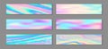 Hologram luminous flyer horizontal fluid gradient mermaid backgrounds vector set. Silk hologram