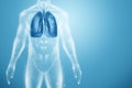 Hologram lung health care of the future. Modern medical science in the future. 3D illustration, 3D rendering