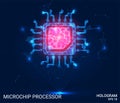 Hologram microprocessor. The processor consists of polygons, triangles, points, and lines. A microchip processes the lowpoly