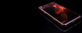 Hologram red mobile phone banner. Generate Ai