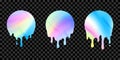 Hologram sticker label or melting round seal, vector holographic iridescent badge. Iridescent color gradient or holographic