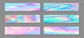 Hologram surreal banner horizontal fluid gradient princess backgrounds vector set. Romantic