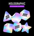 Holograph sticker label vector retro sale gradient. Hologram sticker mockup stamp badge emblem