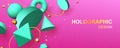Holographic abstract design banner with 3d shapes