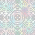 Holographic abstract geometric seamless pattern. Vector shiny gradient oriental ornament on grey background. Arabic Royalty Free Stock Photo