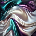 Holographic abstract shiny plastic silk or satin wavy background. Generative AI