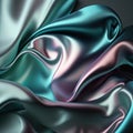 Holographic abstract shiny plastic silk or satin wavy background. Generative AI