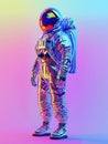 Holographic Astronaut Depiction Against a Vibrant Gradient Background. Generative AI