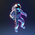 Holographic Astronaut Rendered in 3D Against a Black Background. Generative AI