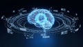 Holographic Brain Platform with Circular Data Rings and Futuristic Interface Royalty Free Stock Photo