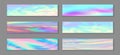 Holographic bright flyer horizontal fluid gradient mermaid backgrounds vector collection. Silk neon