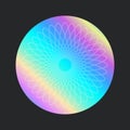 Holographic circle sticker. Different shape on gradient badget. Vector illustration