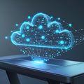 Holographic cloud network emanating from a digital tablet screen cloud computing Royalty Free Stock Photo