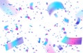 Holographic confetti on white background. Festive template in neon colors for party illustration, surprise, gift