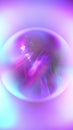 Holographic crystal ball effect, neon ring, circle. Unicorn purple pink very peri colors blurry gradient. Copy space