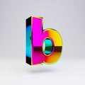 Holographic 3d letter B lowercase. Glossy font with multicolor reflections and shadow isolated on white background