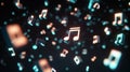 Holographic 3D Music Notes Floating in Dark Space Visualization Royalty Free Stock Photo