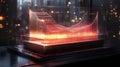 Holographic data visualization with glowing red and orange bar graph in a transparent box. Royalty Free Stock Photo