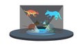 Holographic Dinosaur, Virtual Reality and Prehistoric Experience. vector design Generative AI Royalty Free Stock Photo