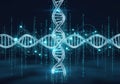 Futuristic Robotic Scientist Interacting with Digital DNA Helix, CRISPR Gene Editing, and Binary Data in a High-Tech Laboratory Royalty Free Stock Photo