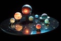 holographic display of a solar system with rotating planets Royalty Free Stock Photo