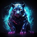 Holographic electric tech polygonal art of a panther