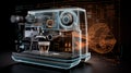 Holographic espresso machine: 3D projection of the coffee maker\'s components