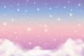 Holographic fantasy rainbow unicorn background with clouds, hearts and stars. Pastel color sky. Magical landscape Royalty Free Stock Photo