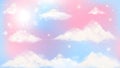 Holographic fantasy rainbow unicorn background with clouds. Pastel color sky. Magical landscape, abstract fabulous