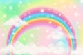 Holographic fantasy rainbow unicorn background with clouds. Pastel color sky. Magical landscape, abstract fabulous pattern. Cute Royalty Free Stock Photo