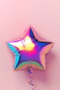 Holographic foil star shaped balloon isolated on pink background, generative ai Royalty Free Stock Photo