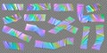 Holographic foil tape. Realistic iridescent rainbow colored adhesive tapes, holo patch decorative pieces vector set Royalty Free Stock Photo