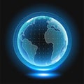 Holographic globe with continents. Computer Hologram Business Internet Background. Vector image