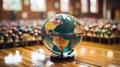 A holographic globe projecting geographical in formatic.UHD wallpaper Royalty Free Stock Photo