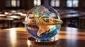 A holographic globe projecting geographical in formatic.UHD wallpaper Royalty Free Stock Photo