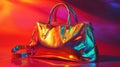 Holographic Handbag in Vibrant Red and Gold Studio Lighting Royalty Free Stock Photo
