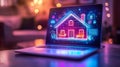Holographic house model of a smart home concept is visible on a tablet device Royalty Free Stock Photo