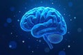 Holographic human glowing brain is rotating. Concept about artificial intelligence, deep learning and modern cyber Royalty Free Stock Photo