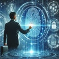 A holographic illustration of a businessman's fingerprin