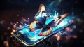 A holographic image of a beautiful butterfly emerging from the phone.